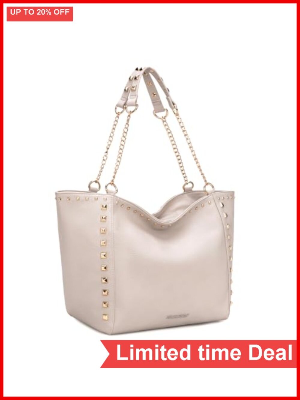 Large Vegan Leather Tote Bag with Chain Handles for Women
